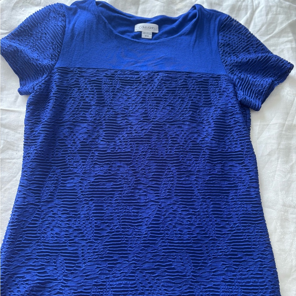 Calvin Klein Cobalt Blue Textured Short Sleeve Tee